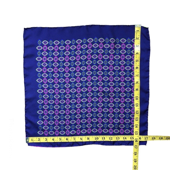Vintage silk hand rolled pocket square purple green pink geometric pattern - Picture 2 of 10